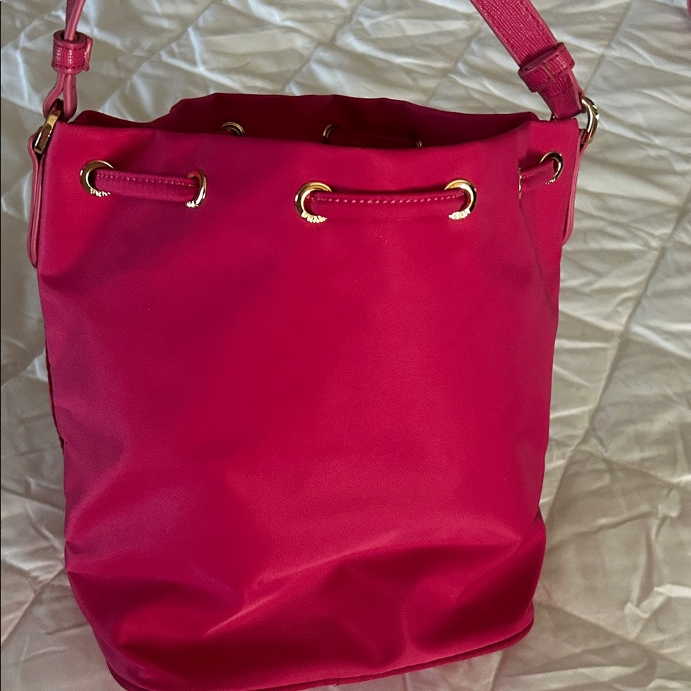 Luxury Nylon Fuchsia Drawstring Bucket Handbag - Picture 2 of 7